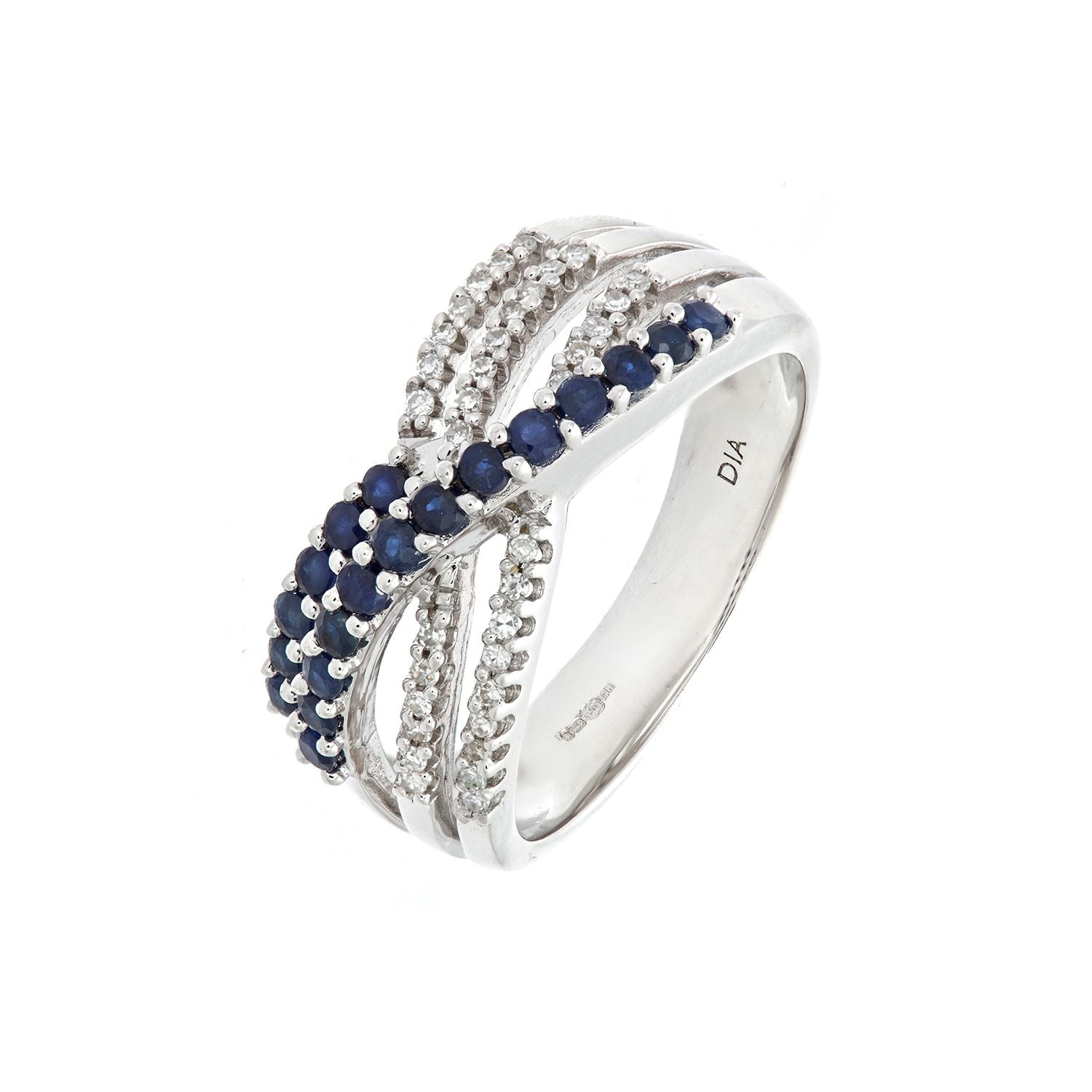 9ct White Gold  Diamond Sapphire Blue River Eternity Ring 4mm - PR0AXL6861WSA