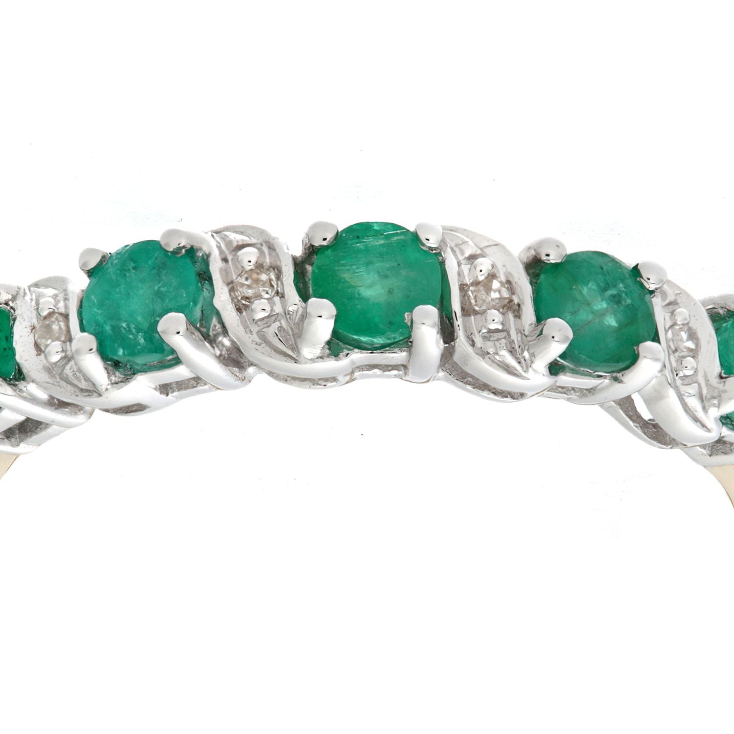 9ct Gold  Diamond Emerald Ribbon Wave 5 Stone Eternity Ring 2mm - PR0AXL6899YEM