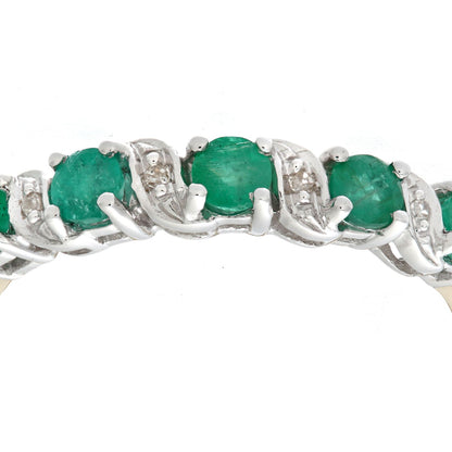 9ct Gold  Diamond Emerald Ribbon Wave 5 Stone Eternity Ring 2mm - PR0AXL6899YEM