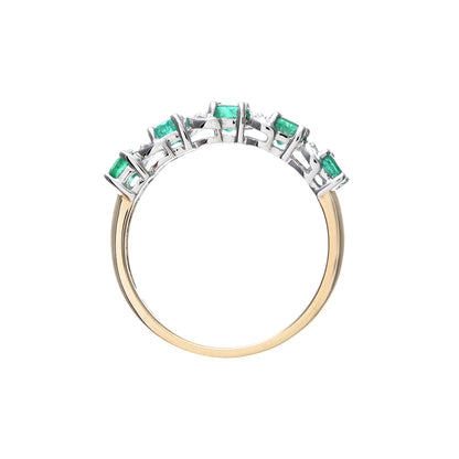 9ct Gold  Diamond Emerald Ribbon Wave 5 Stone Eternity Ring 2mm - PR0AXL6899YEM
