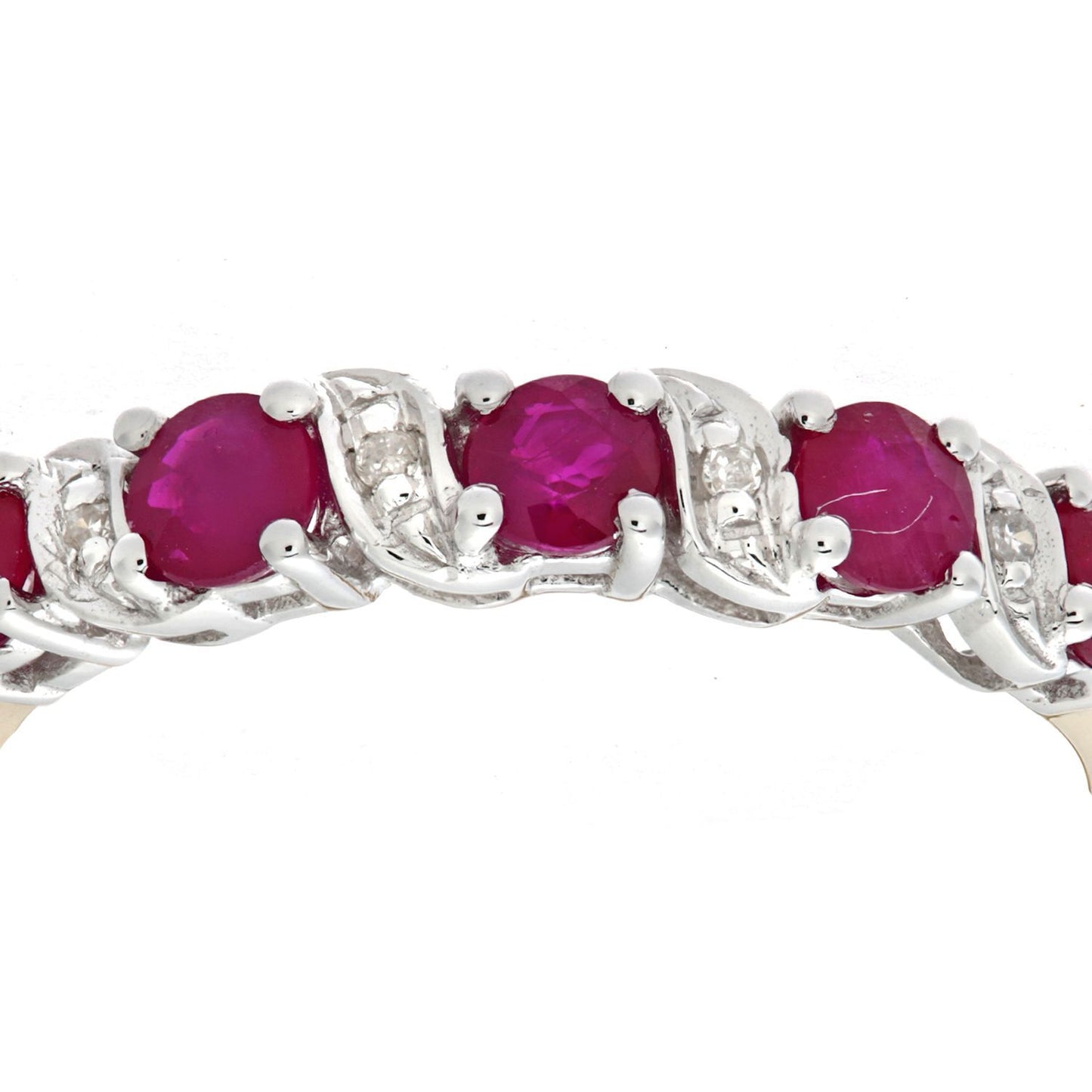 9ct Gold  Diamond 0.8ct Ruby Ribbon Wave 5 Stone Eternity Ring 2mm - PR0AXL6899YRU