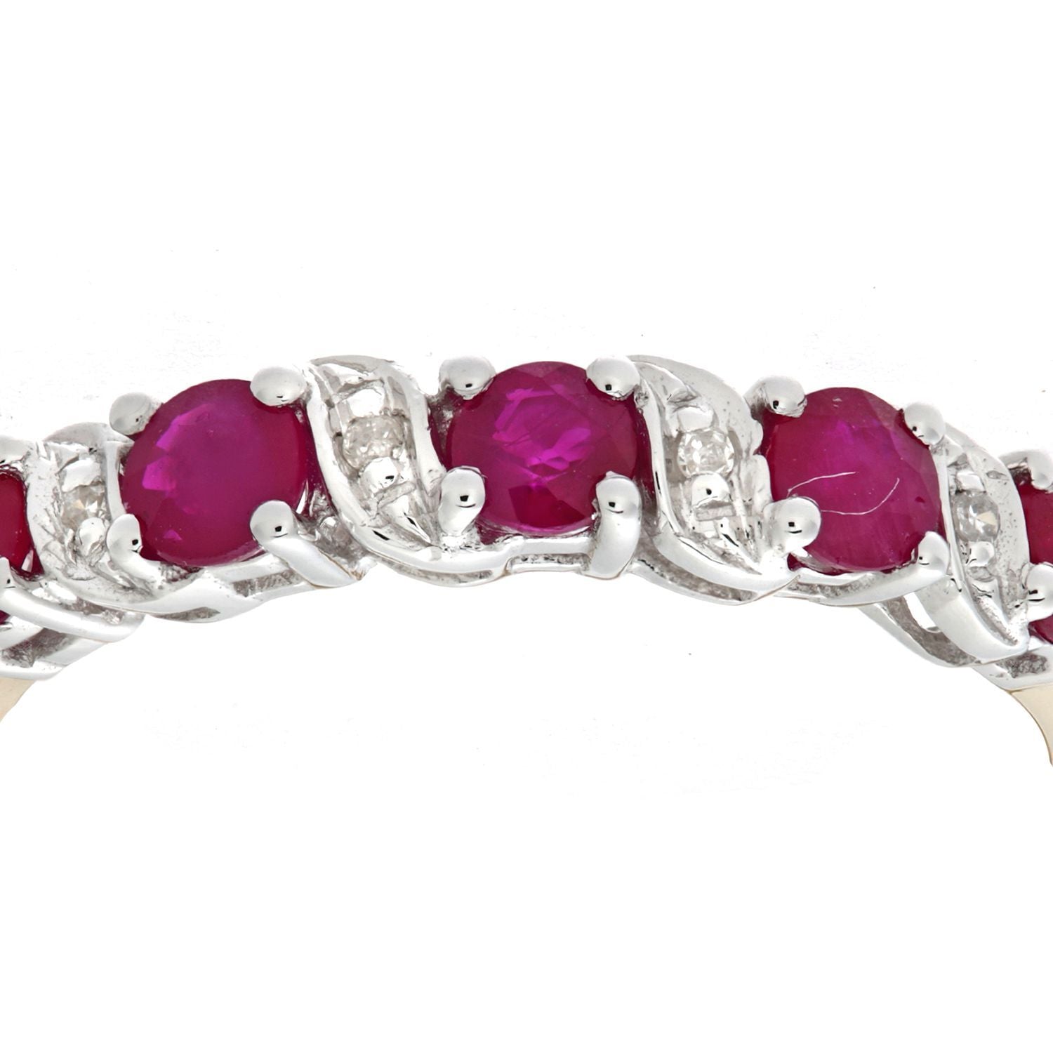 9ct Gold  Diamond 0.8ct Ruby Ribbon Wave 5 Stone Eternity Ring 2mm - PR0AXL6899YRU