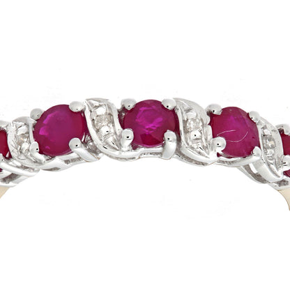 9ct Gold  Diamond 0.8ct Ruby Ribbon Wave 5 Stone Eternity Ring 2mm - PR0AXL6899YRU