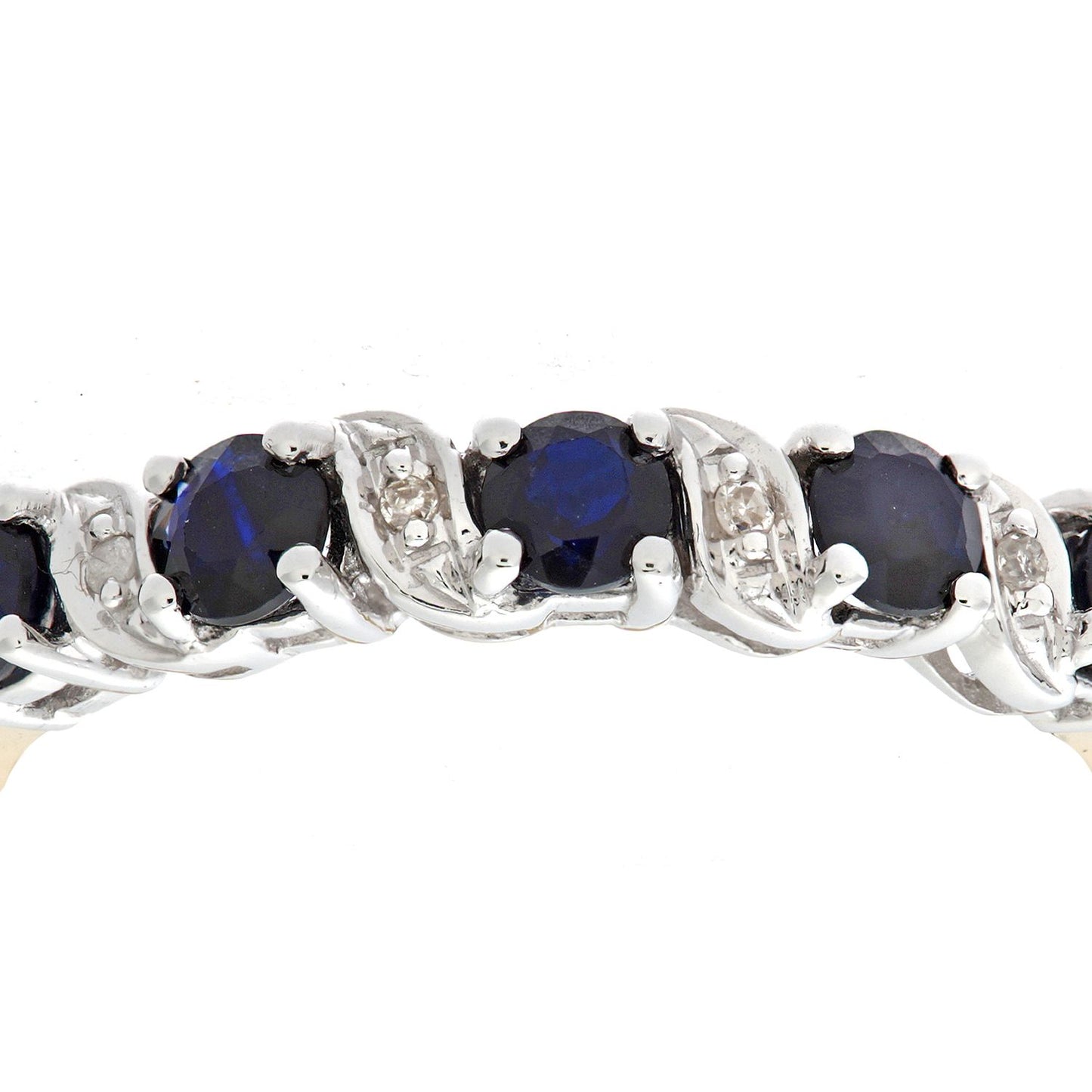 9ct Gold  Diamond Sapphire Ribbon Wave 5 Stone Eternity Ring 2mm - PR0AXL6899YSA