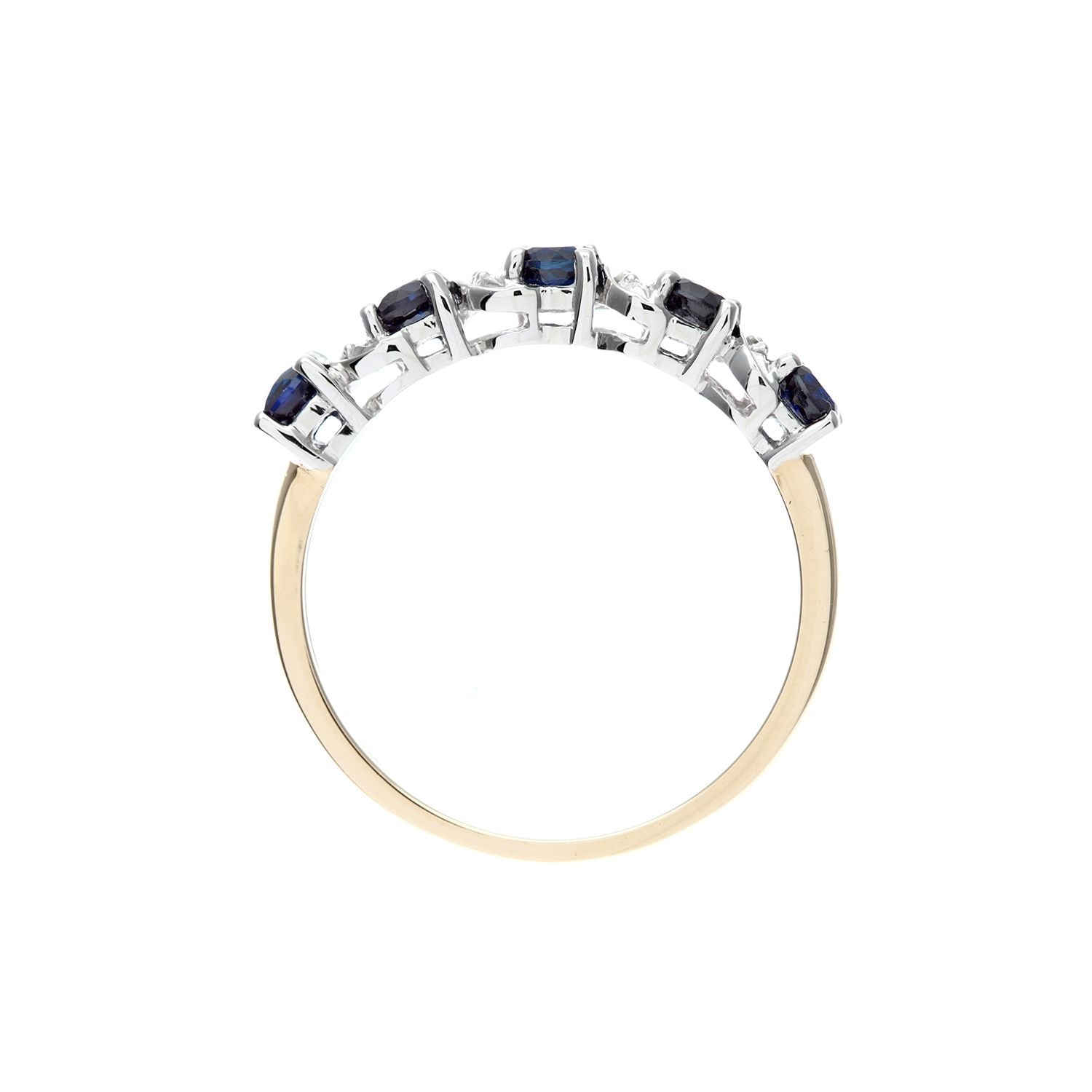 9ct Gold  Diamond Sapphire Ribbon Wave 5 Stone Eternity Ring 2mm - PR0AXL6899YSA