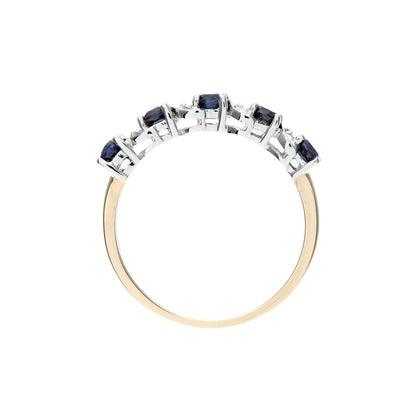 9ct Gold  Diamond Sapphire Ribbon Wave 5 Stone Eternity Ring 2mm - PR0AXL6899YSA