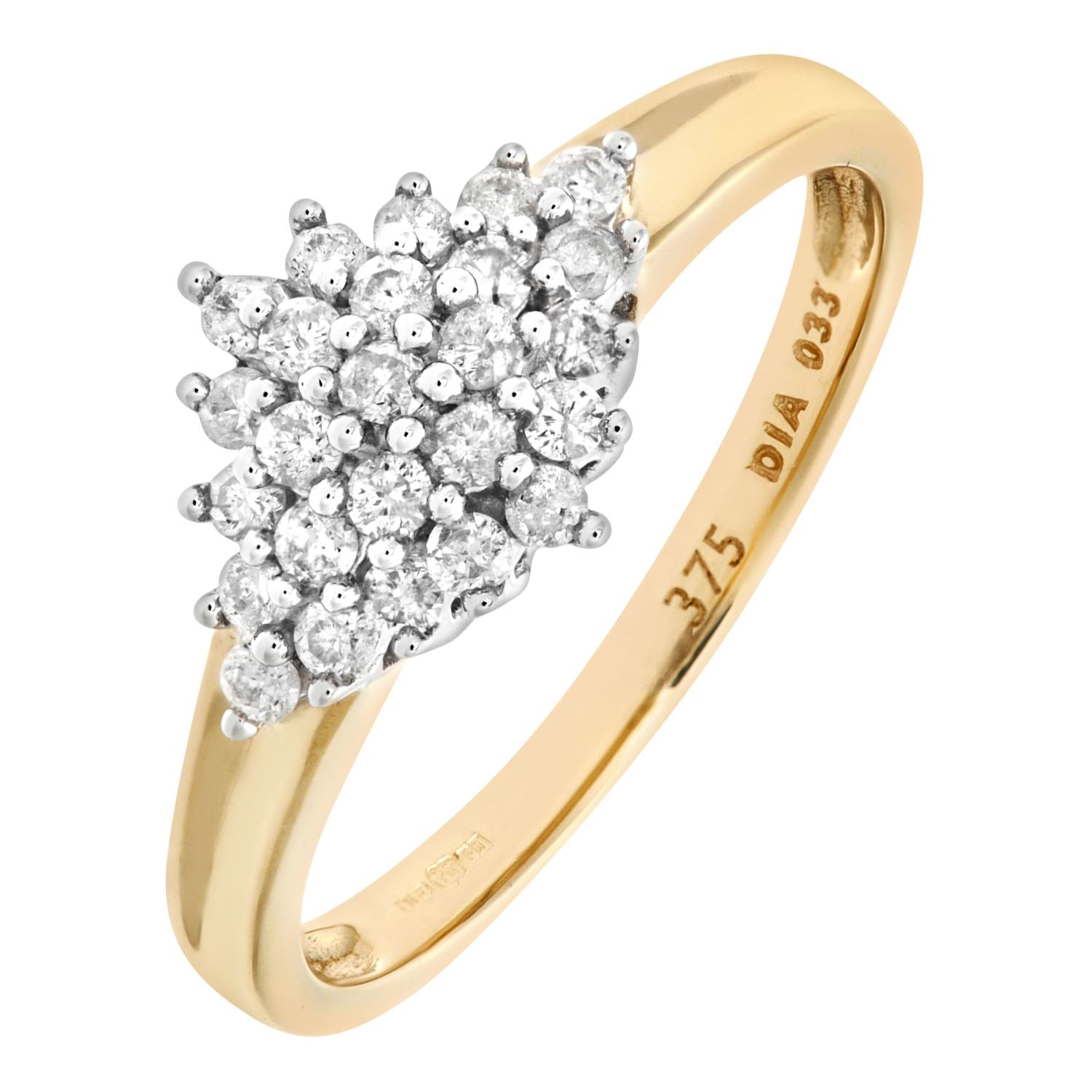 9ct Gold  Round 1/3ct Diamond Rhombus Quad Cluster Ring 9mm - PR0AXL6963Y