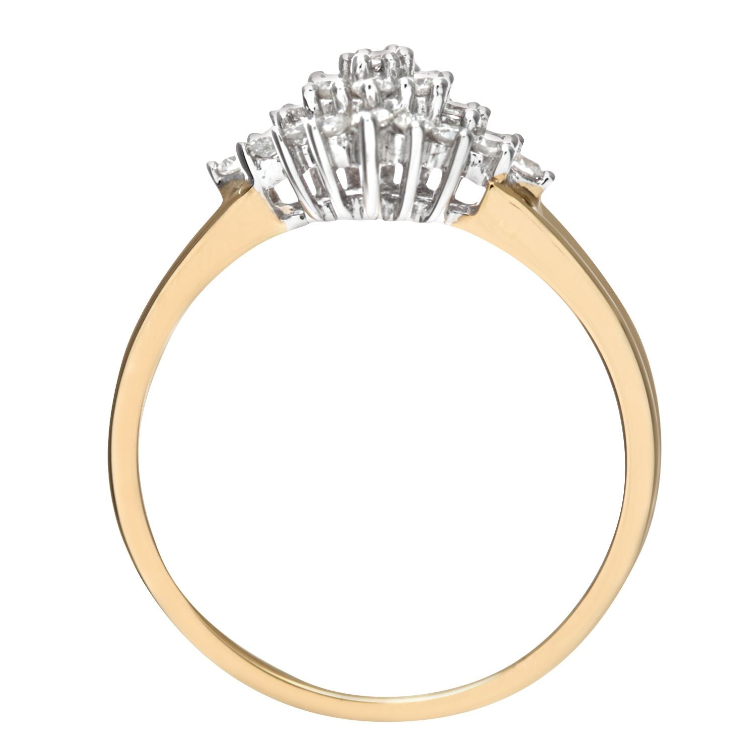 9ct Gold  Round 1/3ct Diamond Rhombus Quad Cluster Ring 9mm - PR0AXL6963Y