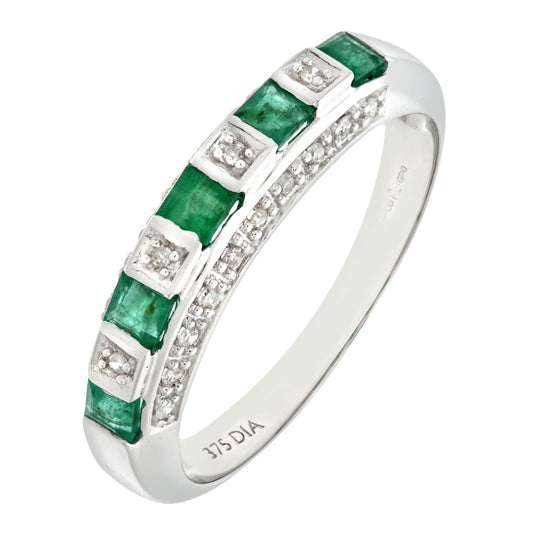 9ct White Gold  Diamond Square Emerald 5 Stone Eternity Ring 2.5mm - PR0AXL6994WEM