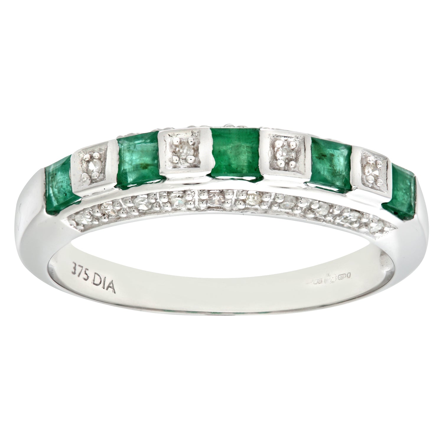 9ct White Gold  Diamond Square Emerald 5 Stone Eternity Ring 2.5mm - PR0AXL6994WEM