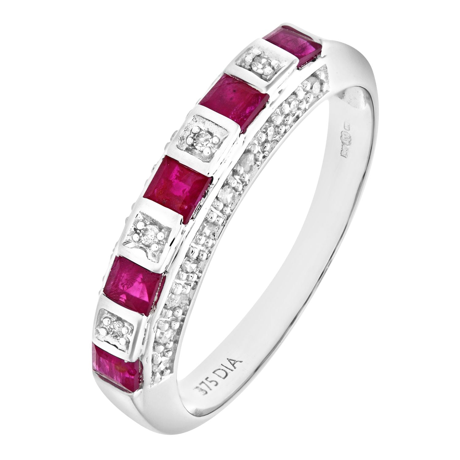 9ct White Gold  Diamond Square Ruby 5 Stone Eternity Ring 2.5mm - PR0AXL6994WRU