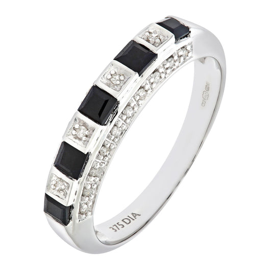 9ct White Gold  Diamond Square Sapphire Eternity Ring 2.5mm - PR0AXL6994WSA