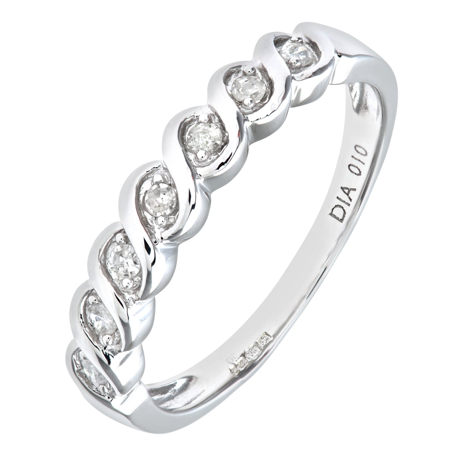 9ct White Gold  Diamond Wavy Ribbon Twist 7 Stone Eternity Ring - PR0AXL7018W