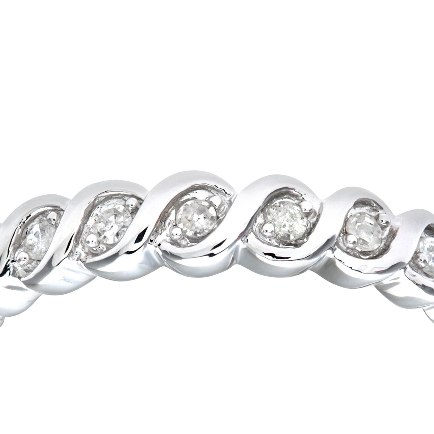 9ct White Gold  Diamond Wavy Ribbon Twist 7 Stone Eternity Ring - PR0AXL7018W