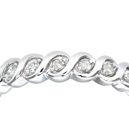 9ct White Gold  Diamond Wavy Ribbon Twist 7 Stone Eternity Ring - PR0AXL7018W