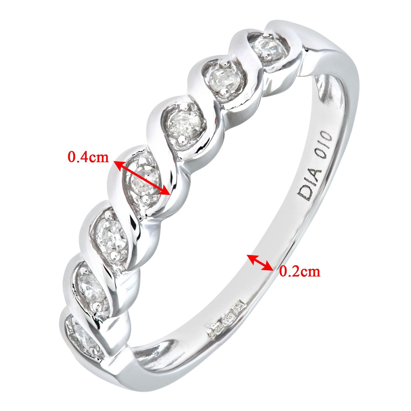 9ct White Gold  Diamond Wavy Ribbon Twist 7 Stone Eternity Ring - PR0AXL7018W