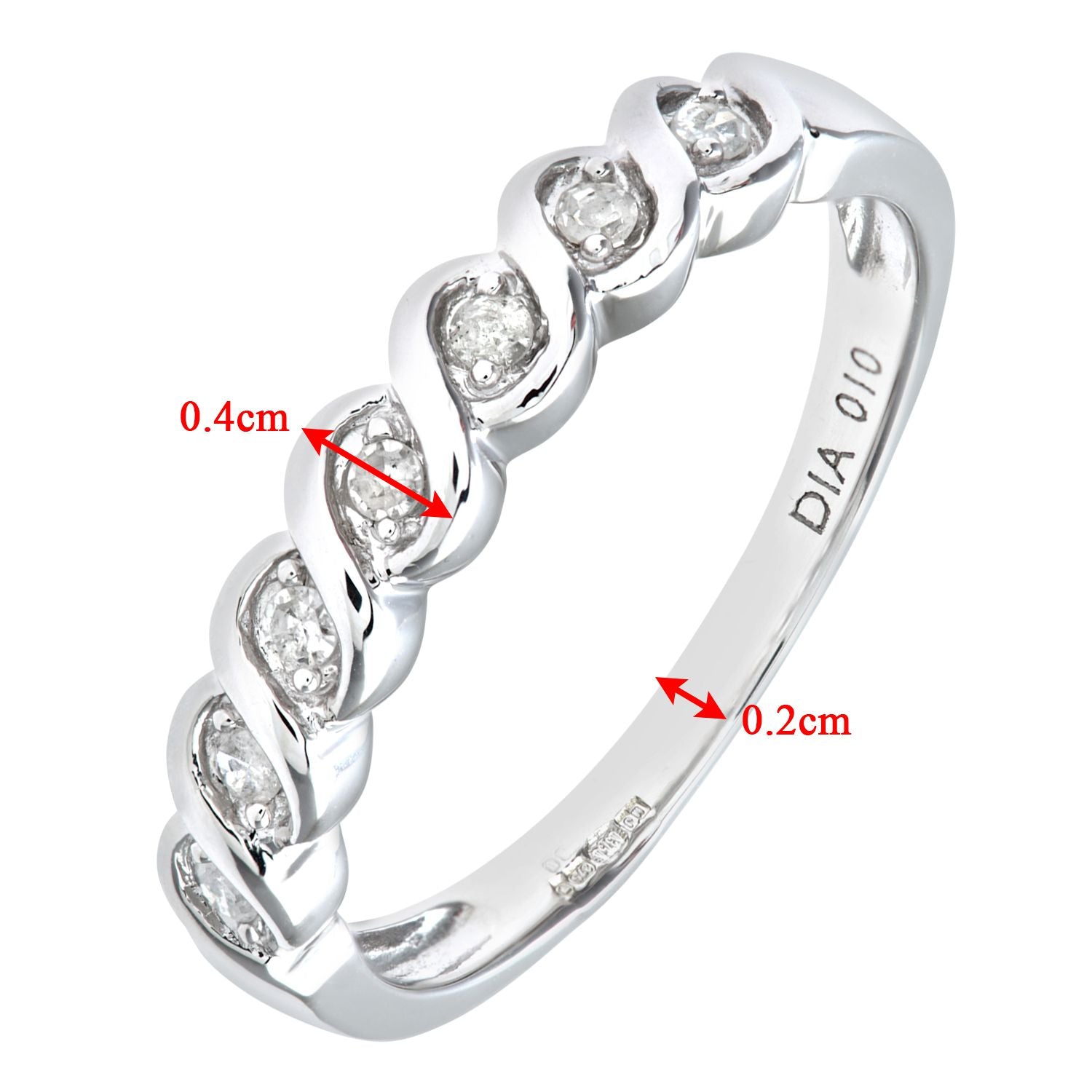 9ct White Gold  Diamond Wavy Ribbon Twist 7 Stone Eternity Ring - PR0AXL7018W