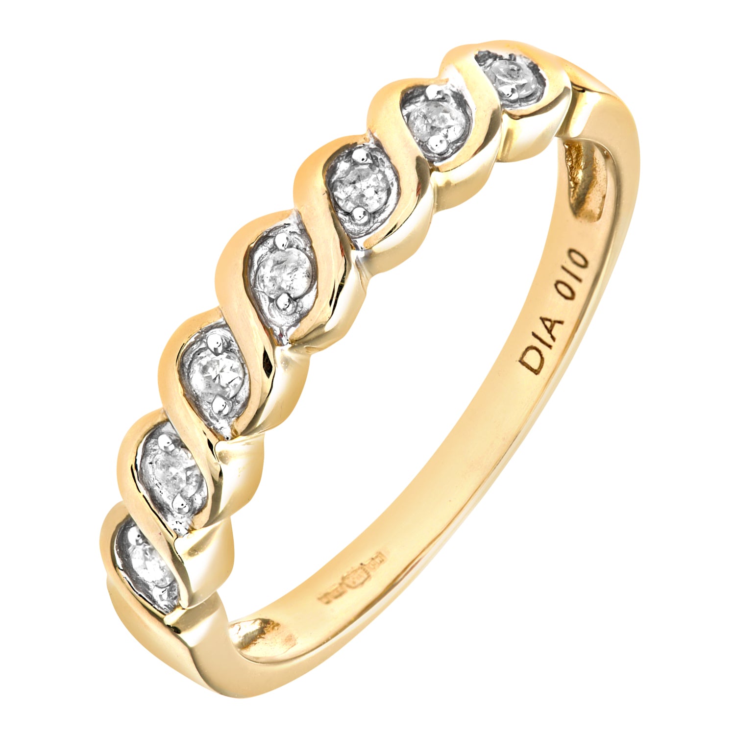 9ct Gold  Diamond Wavy Ribbon Twist 7 Stone Eternity Ring 4mm - PR0AXL7018Y