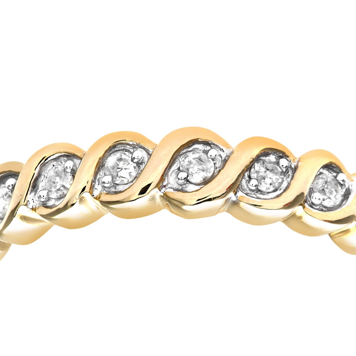 9ct Gold  Diamond Wavy Ribbon Twist 7 Stone Eternity Ring 4mm - PR0AXL7018Y