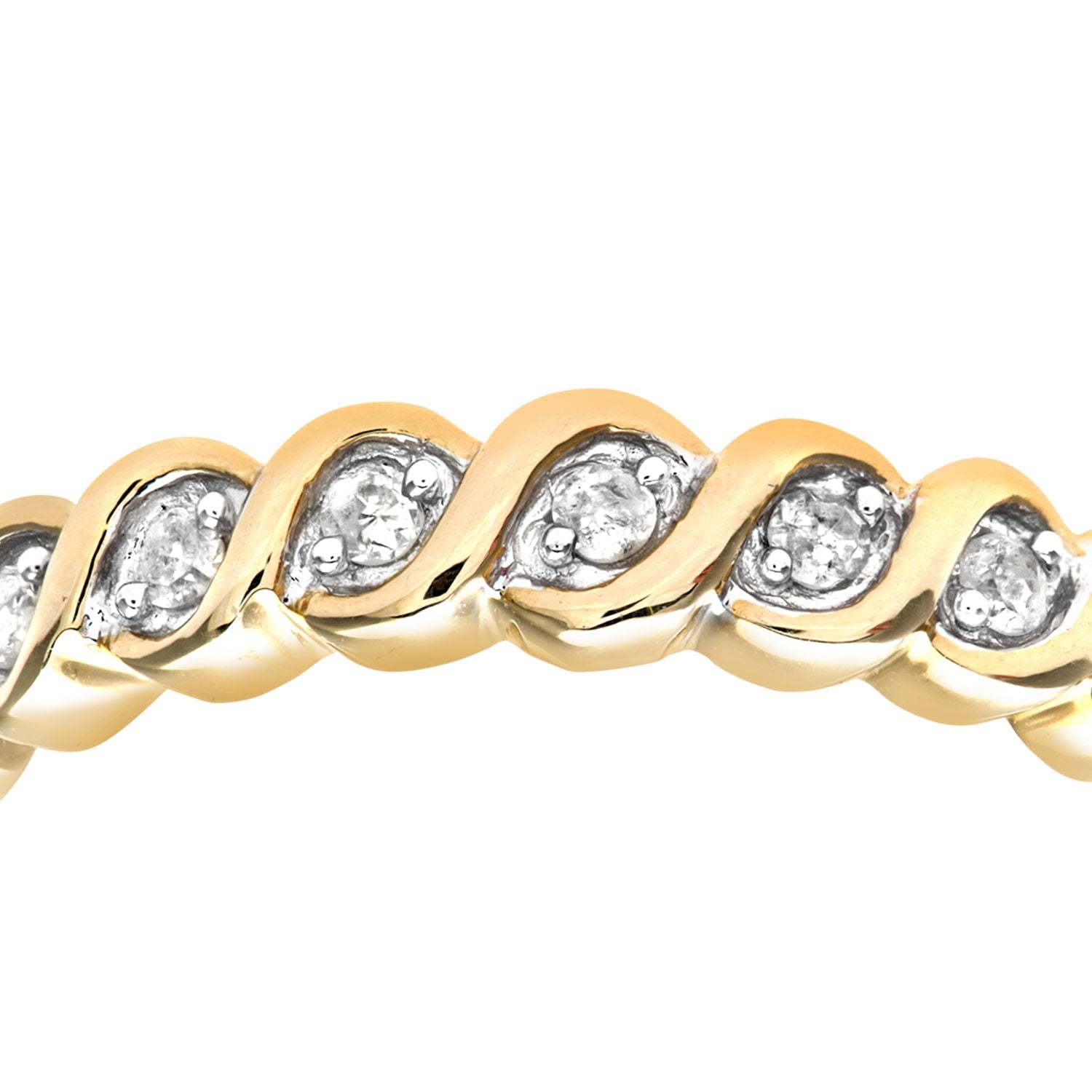 9ct Gold  Diamond Wavy Ribbon Twist 7 Stone Eternity Ring 4mm - PR0AXL7018Y