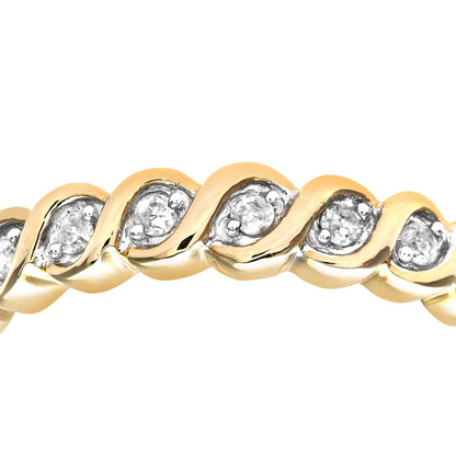 9ct Gold  Diamond Wavy Ribbon Twist 7 Stone Eternity Ring 4mm - PR0AXL7018Y