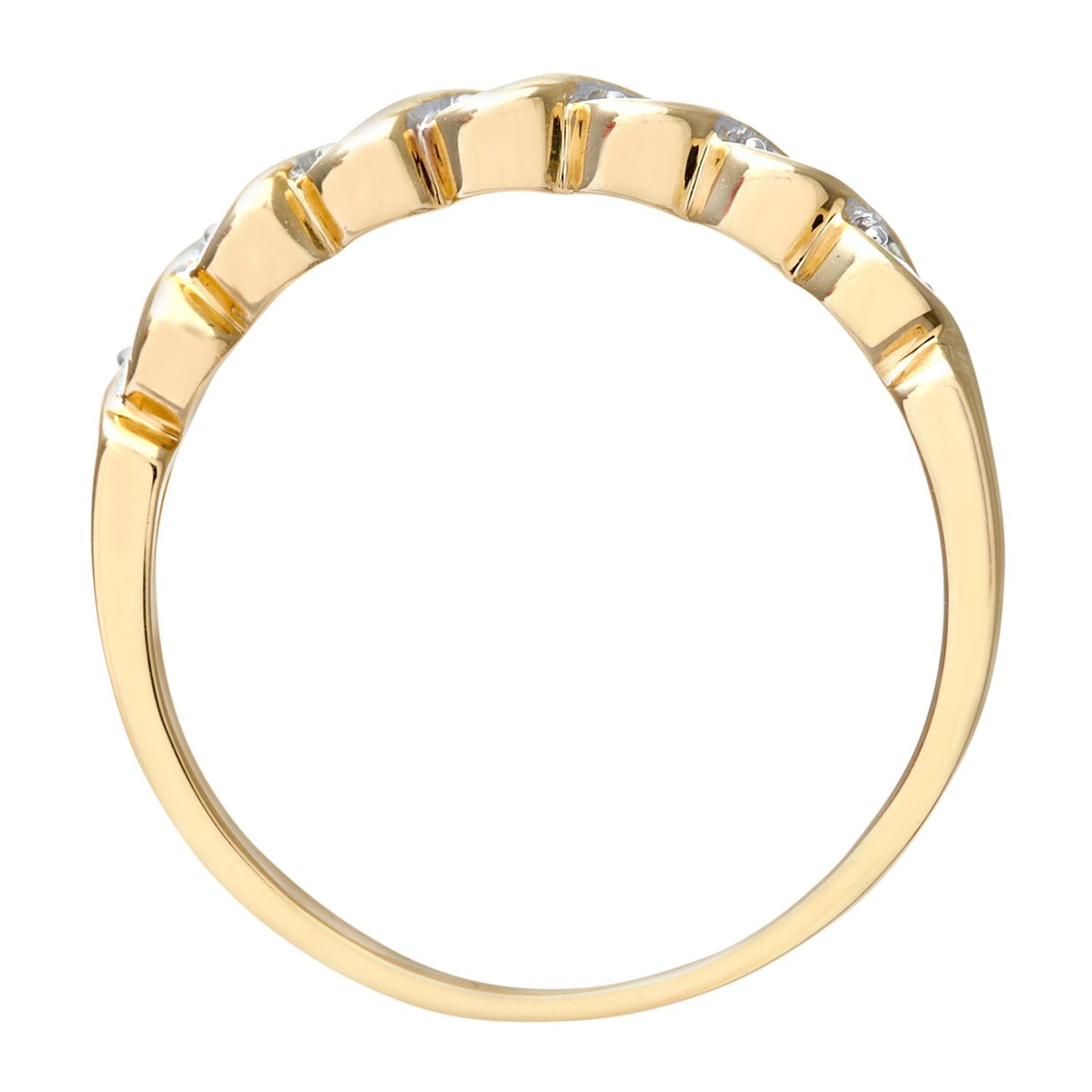 9ct Gold  Diamond Wavy Ribbon Twist 7 Stone Eternity Ring 4mm - PR0AXL7018Y