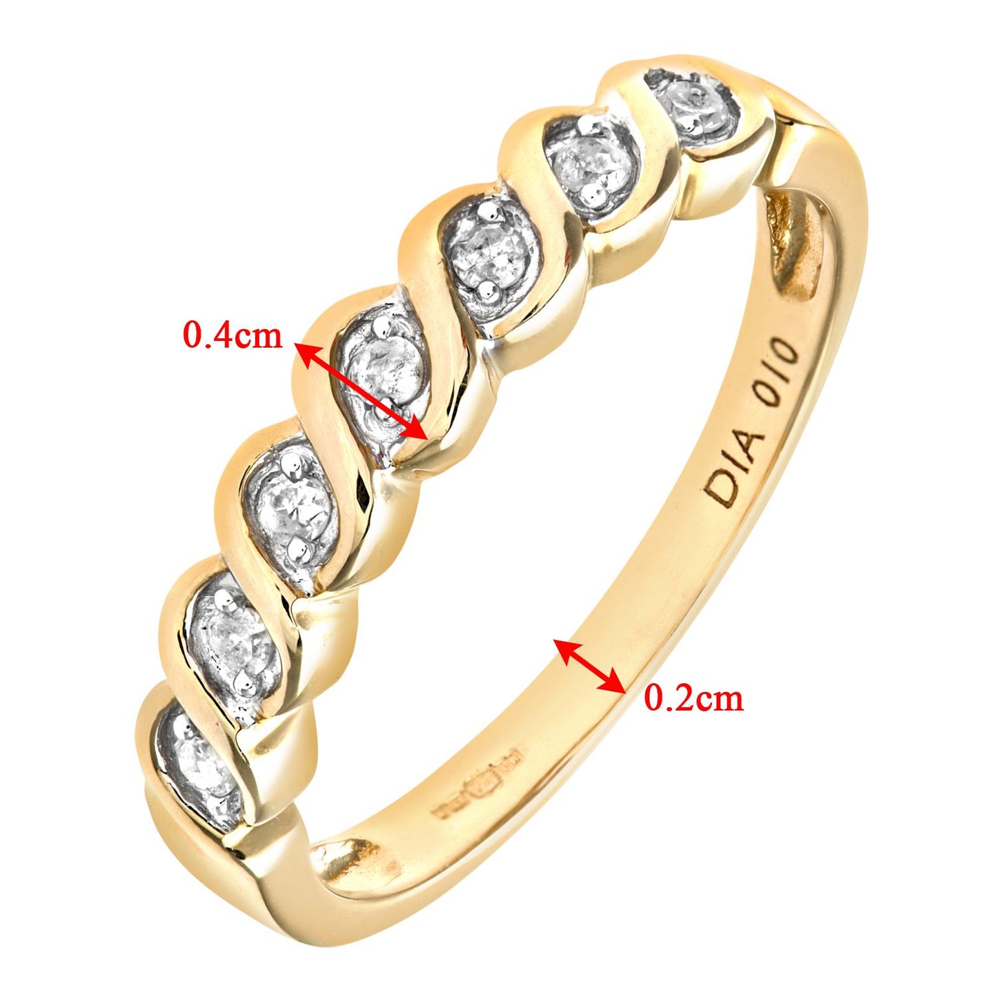 9ct Gold  Diamond Wavy Ribbon Twist 7 Stone Eternity Ring 4mm - PR0AXL7018Y