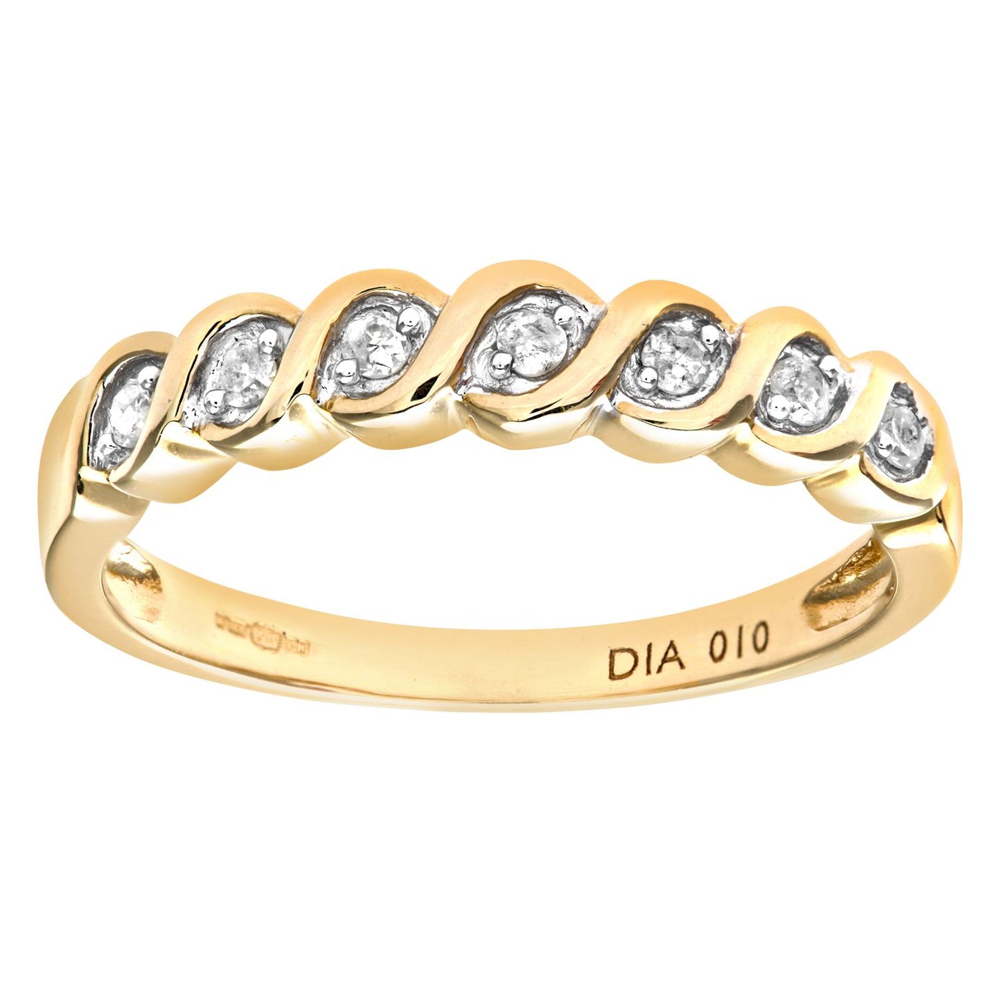 9ct Gold  Diamond Wavy Ribbon Twist 7 Stone Eternity Ring 4mm - PR0AXL7018Y
