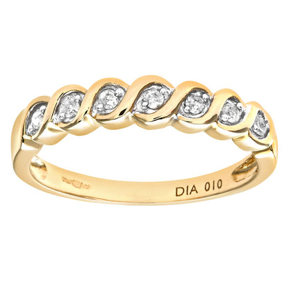9ct Gold  Diamond Wavy Ribbon Twist 7 Stone Eternity Ring 4mm - PR0AXL7018Y
