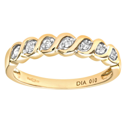 9ct Gold  Diamond Wavy Ribbon Twist 7 Stone Eternity Ring 4mm - PR0AXL7018Y