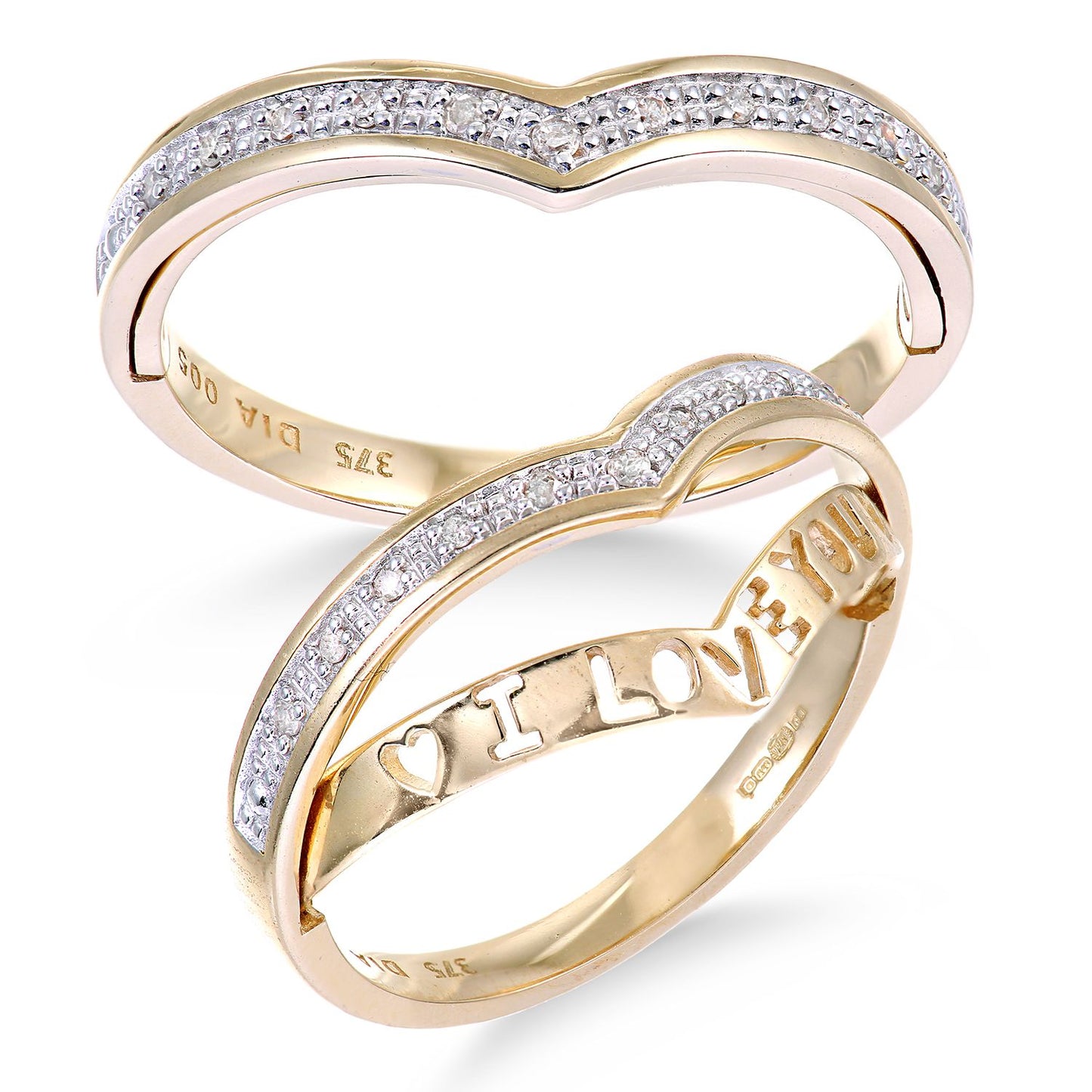9ct Gold  Round 5pts Diamond Heart Wishbone Eternity Ring 1mm - PR0AXL7093Y