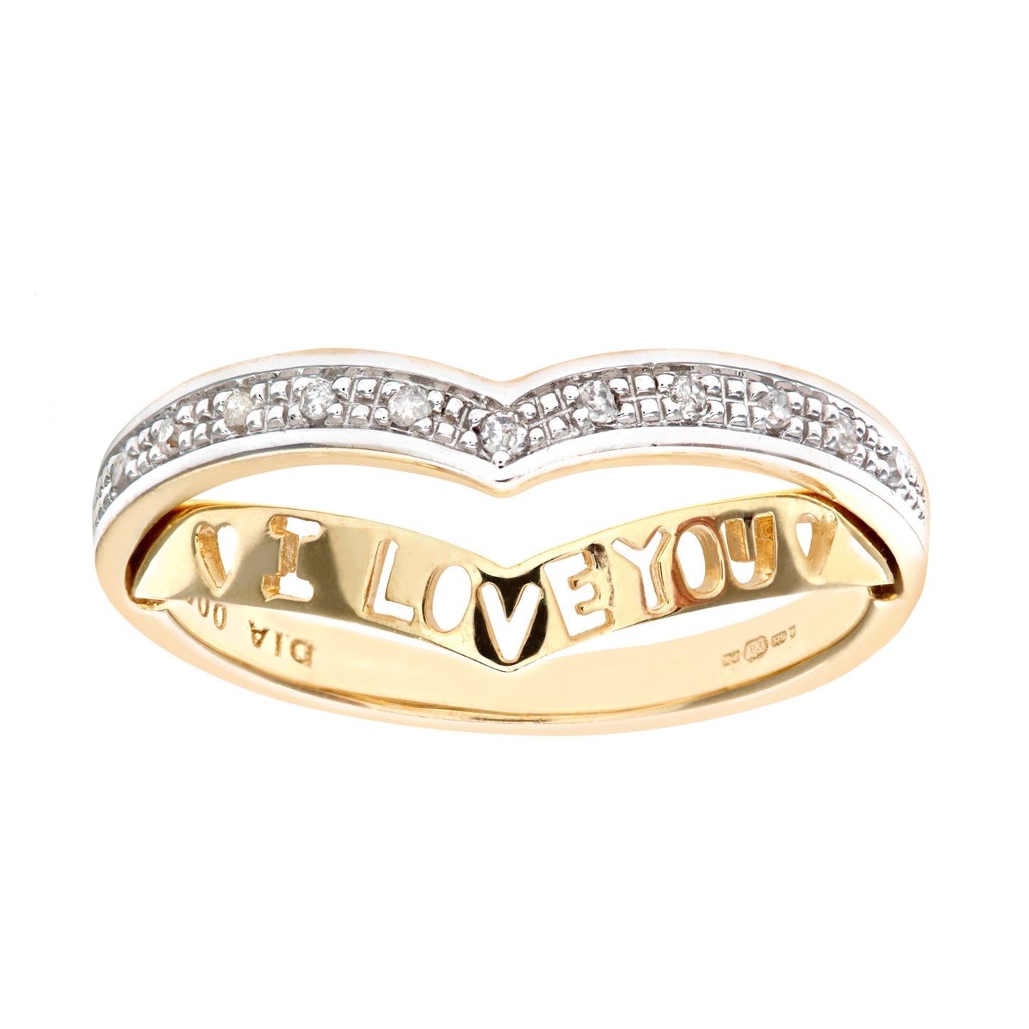 9ct Gold  Round 5pts Diamond Heart Wishbone Eternity Ring 1mm - PR0AXL7093Y