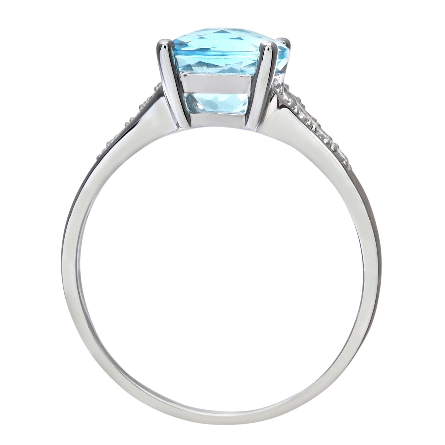 9ct White Gold  Diamond Cushion Blue Topaz Split Solitaire Ring - PR0AXL7210WBT