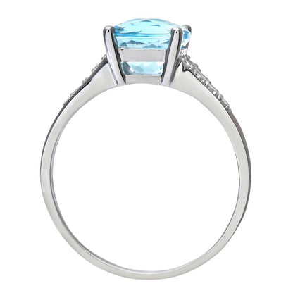 9ct White Gold  Diamond Cushion Blue Topaz Split Solitaire Ring - PR0AXL7210WBT