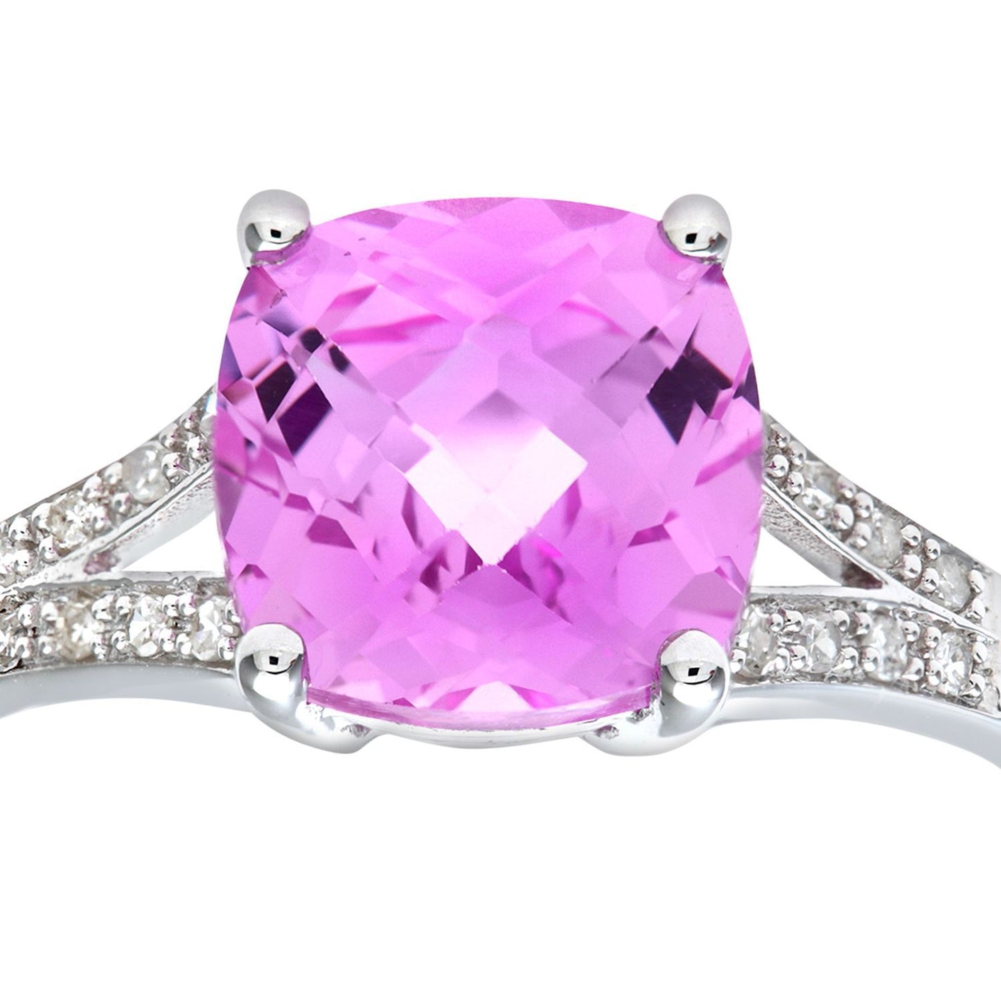 9ct White Gold  Diamond Cushion Created Sapphire Solitaire Ring - PR0AXL7210WCrtdPinkSa