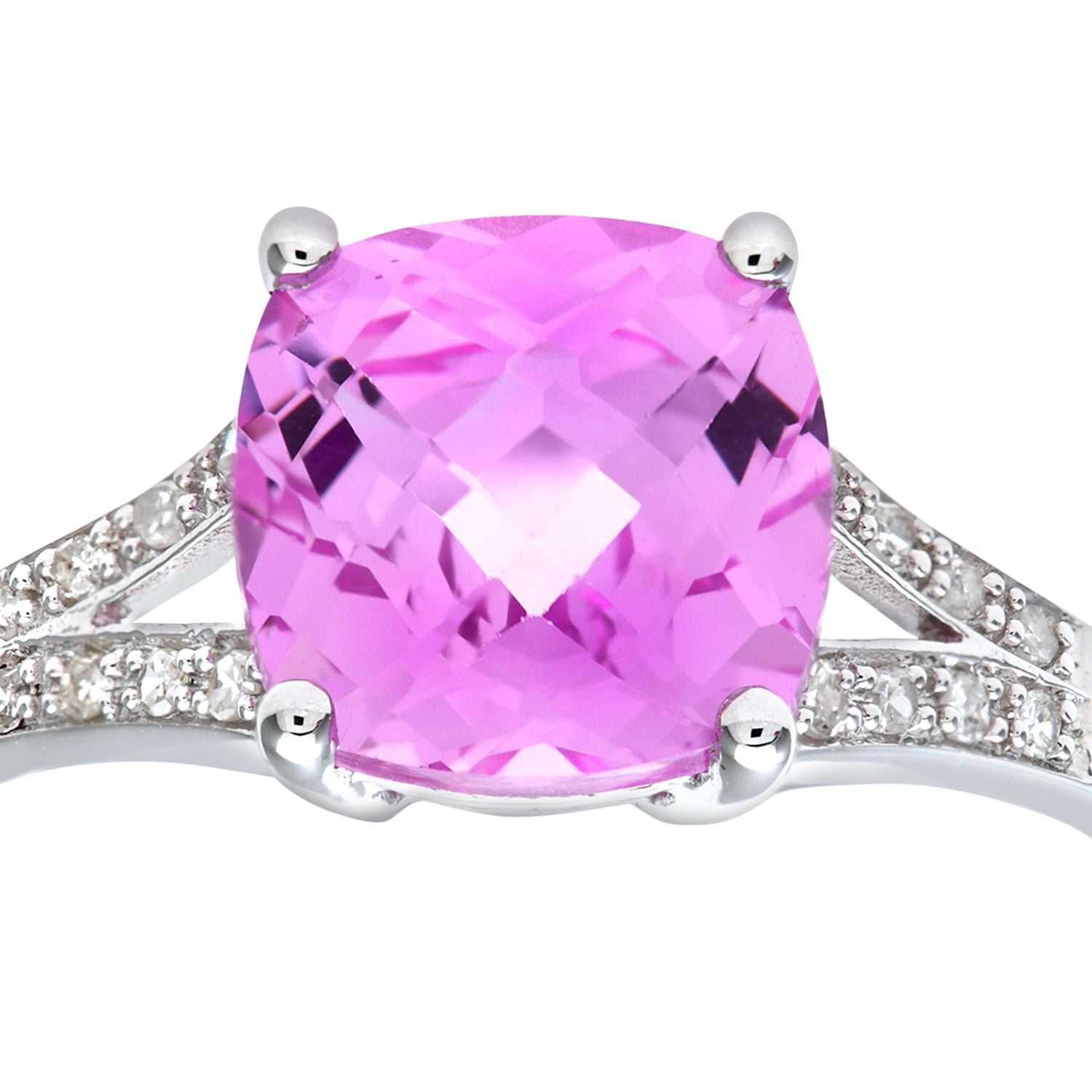 9ct White Gold  Diamond Cushion Created Sapphire Solitaire Ring - PR0AXL7210WCrtdPinkSa