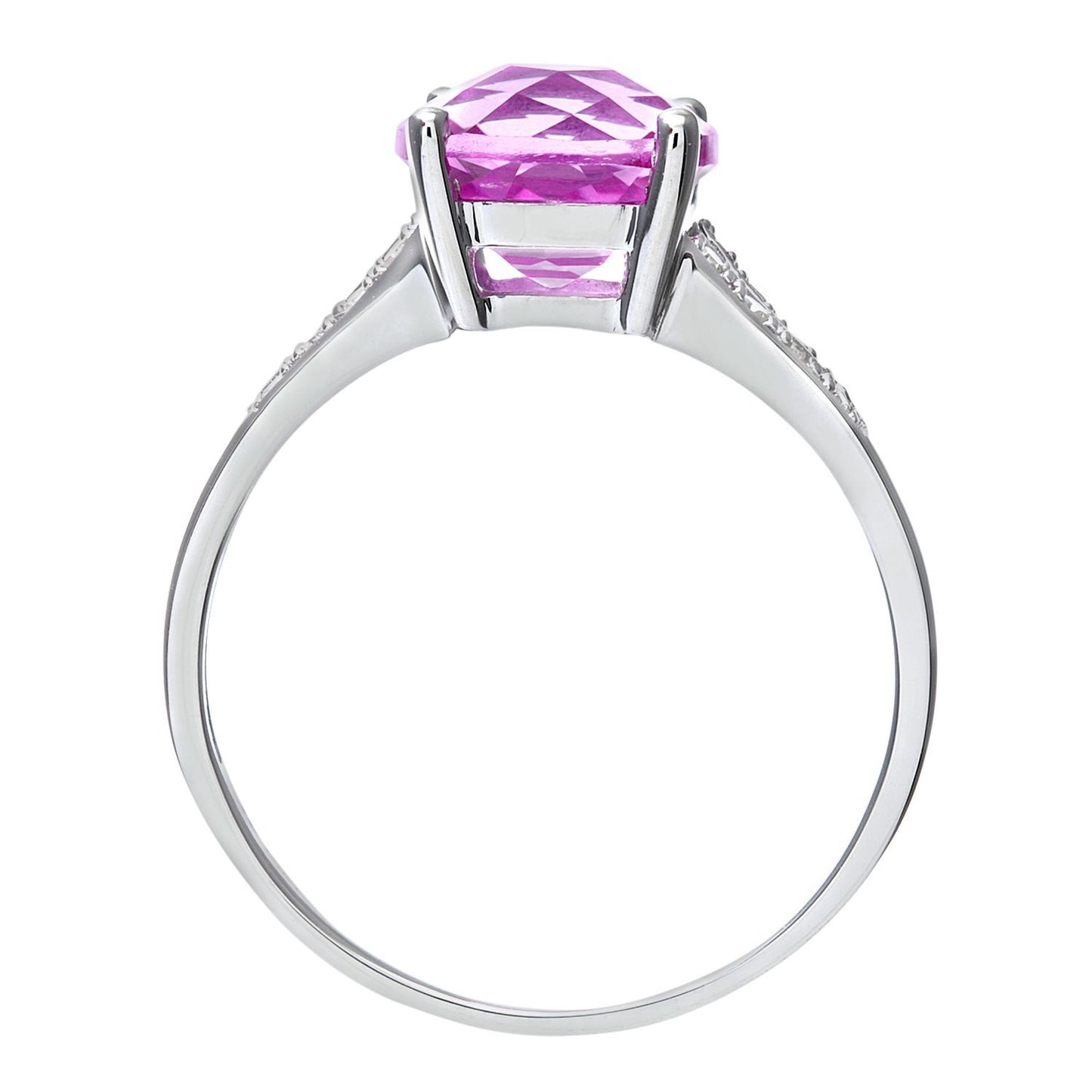 9ct White Gold  Diamond Cushion Created Sapphire Solitaire Ring - PR0AXL7210WCrtdPinkSa
