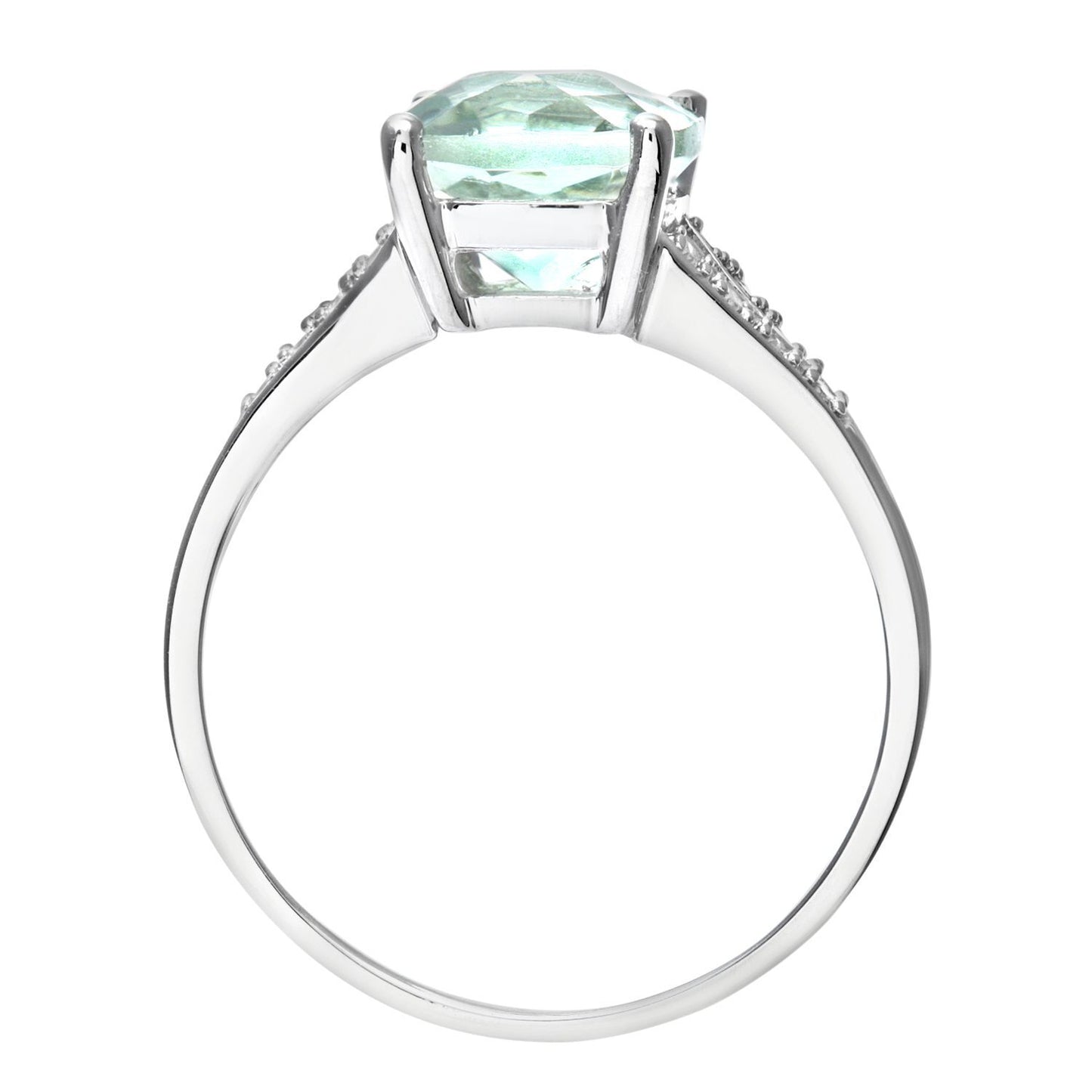 9ct White Gold  Diamond Cushion Amethyst Split Pave Solitaire Ring - PR0AXL7210WGreenAM