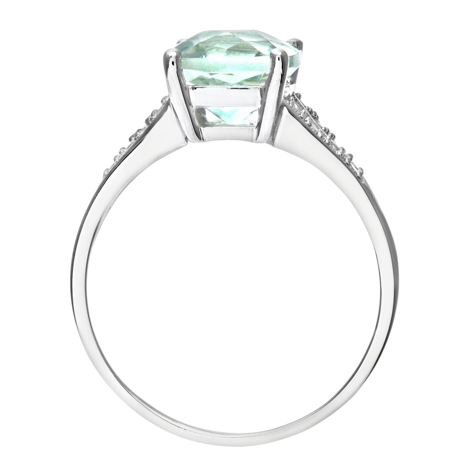 9ct White Gold  Diamond Cushion Amethyst Split Pave Solitaire Ring - PR0AXL7210WGreenAM