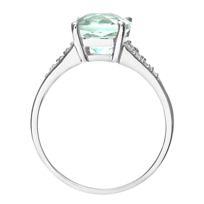 9ct White Gold  Diamond Cushion Amethyst Split Pave Solitaire Ring - PR0AXL7210WGreenAM