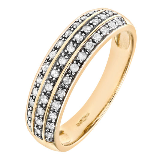 9ct Gold  1/4ct Diamond Micro Bead 3 Row Pave Wedding Ring 3.5mm - PR0AXL7240Y