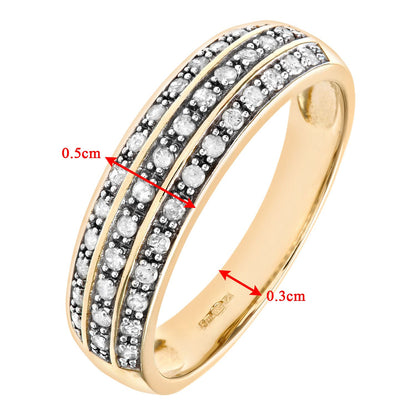 9ct Gold  1/4ct Diamond Micro Bead 3 Row Pave Wedding Ring 3.5mm - PR0AXL7240Y