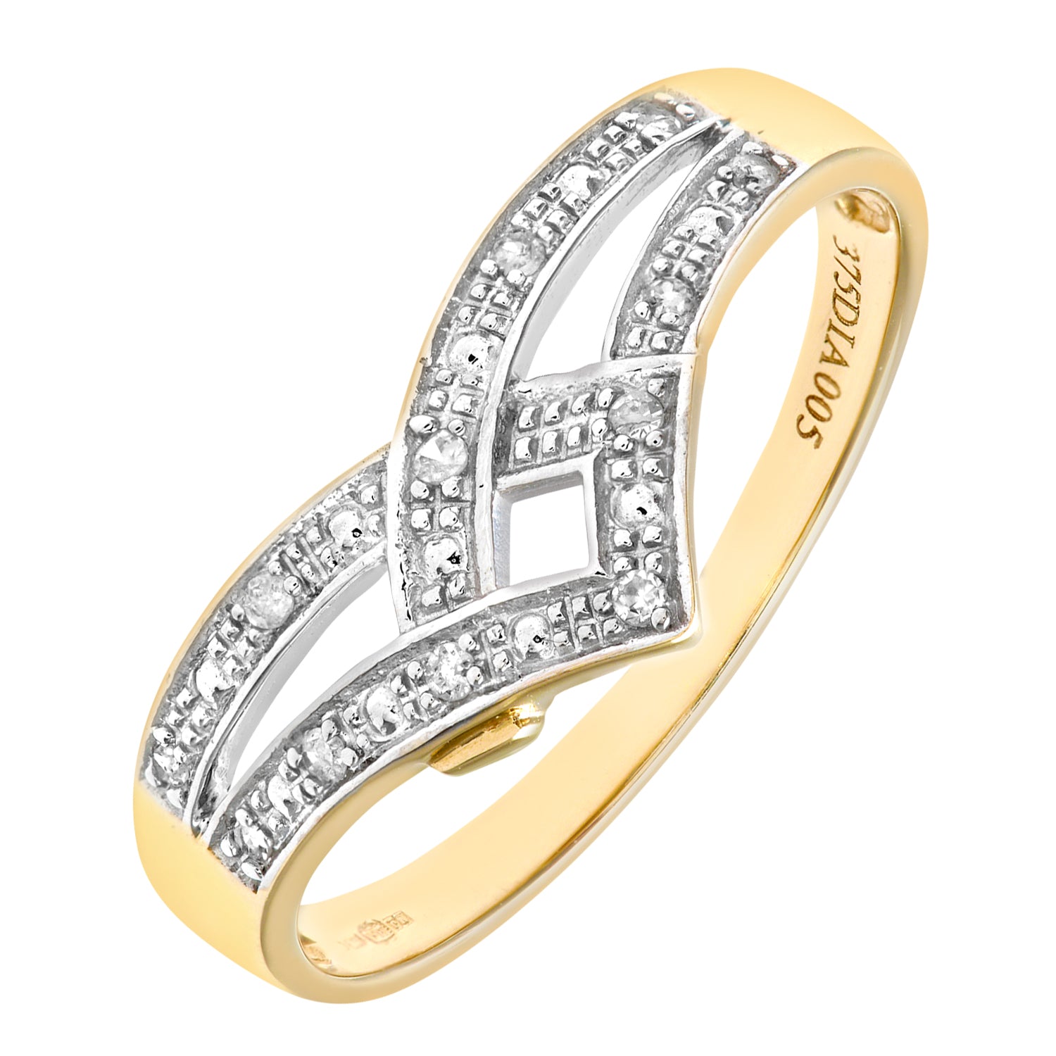 9ct Gold  5pts Diamond Split Pave Wishbone Eternity Ring 2mm - PR0AXL7250Y