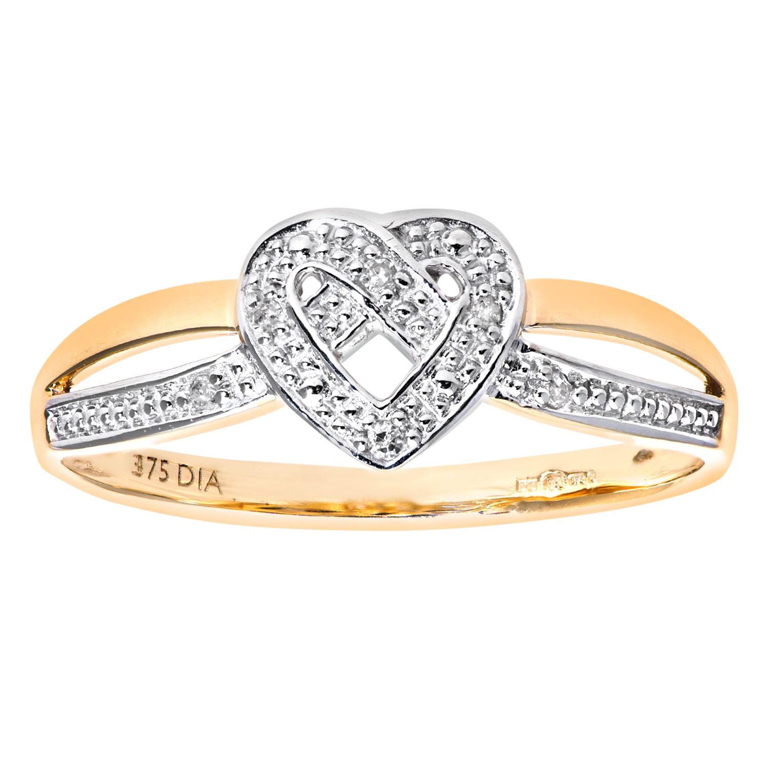 9ct Gold  Round 2pts Diamond Heart Dress Ring - PR0AXL7254Y