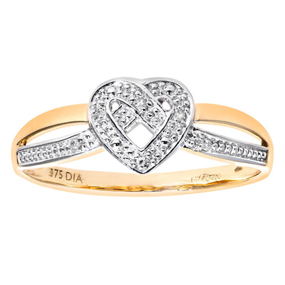 9ct Gold  Round 2pts Diamond Heart Dress Ring - PR0AXL7254Y
