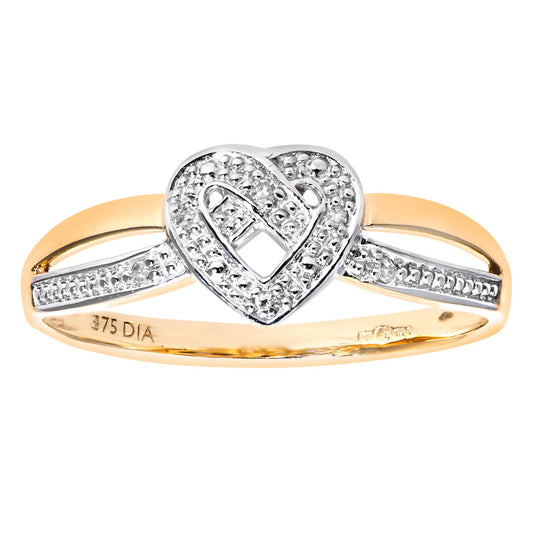 9ct Gold  Round 2pts Diamond Heart Dress Ring - PR0AXL7254Y