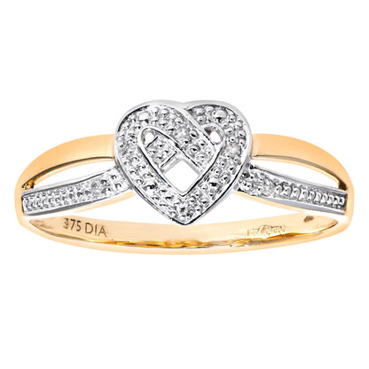 9ct Gold  Round 2pts Diamond Pretzel Knot Heart Dress Ring - PR0AXL7254Y