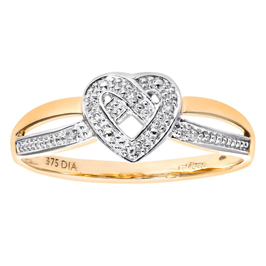 9ct Gold  Round 2pts Diamond Pretzel Knot Heart Dress Ring - PR0AXL7254Y