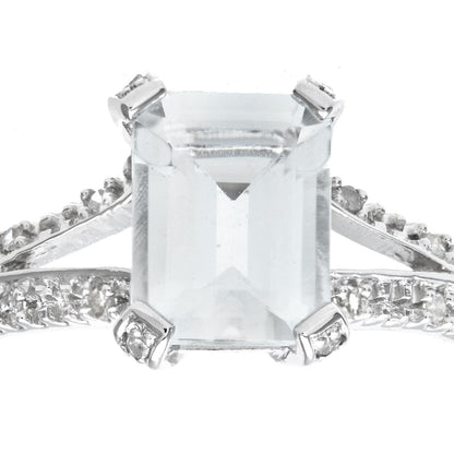 9ct White Gold  Diamond Emerald Cut Aquamarine Solitaire Ring - PR0AXL7262WAQ