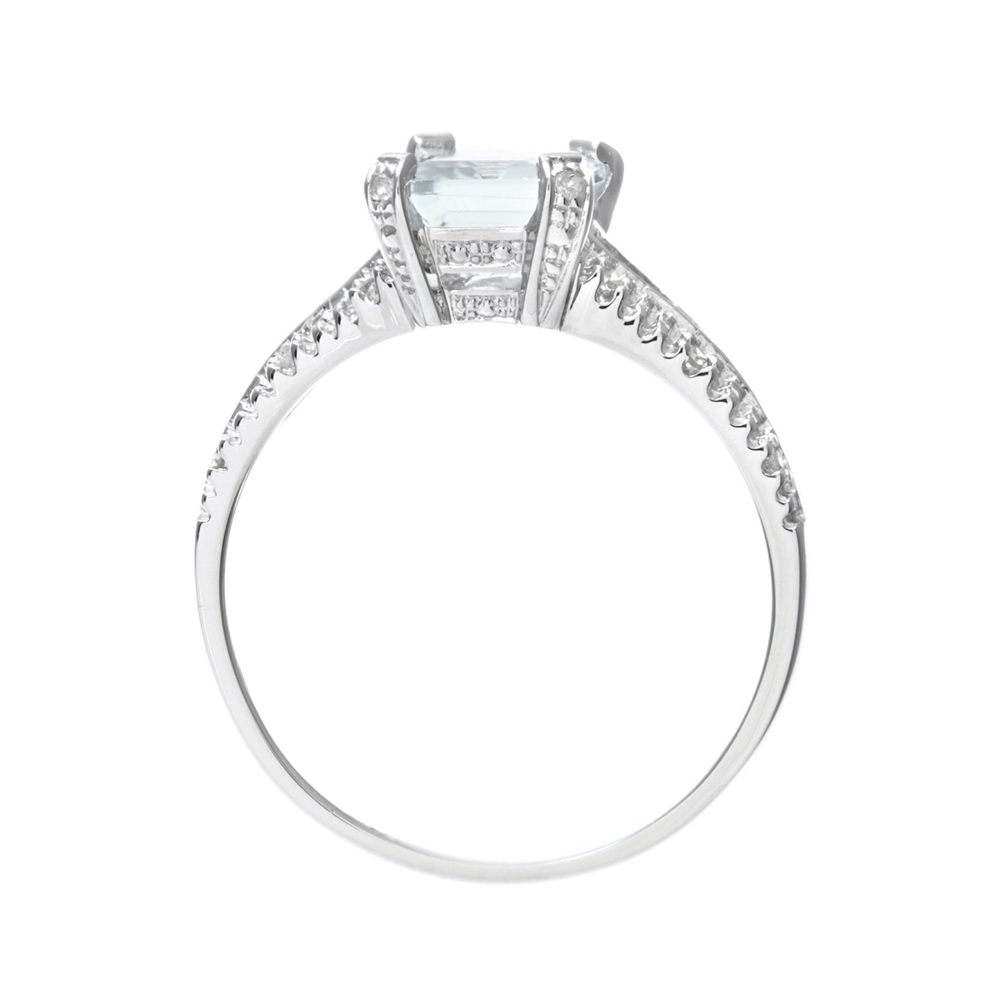 9ct White Gold  Diamond Emerald Cut Aquamarine Solitaire Ring - PR0AXL7262WAQ